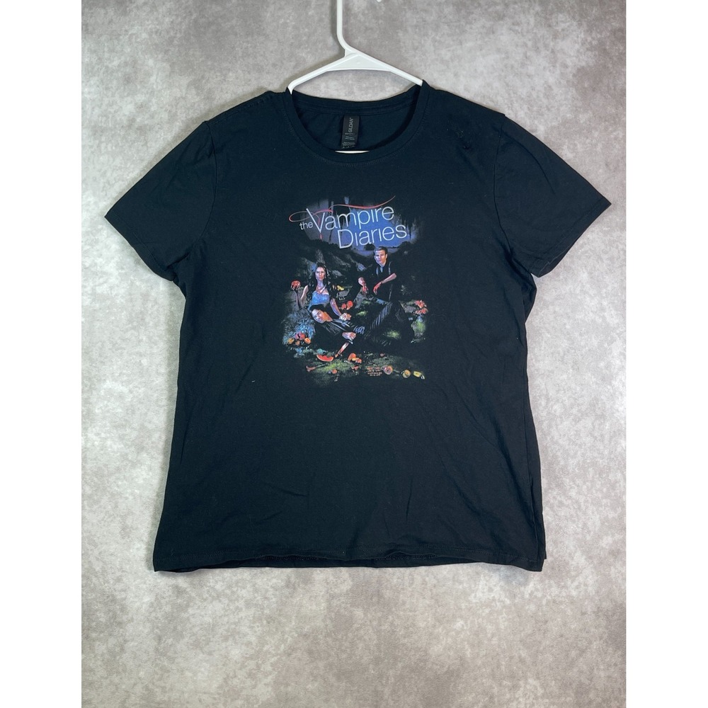 Vampire Diaries Shirt Womens Medium Black Graphic Tee Cotton Casual Short Sleeve